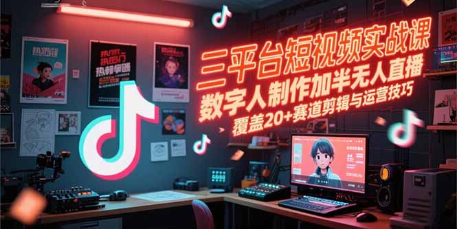 （15265期）三平台短视频实战课，数字人制作加半无人直播，覆盖20+赛道剪辑与运营技巧