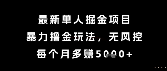 最新单人掘金项目，暴力撸金玩法，无风控，每个月多挣5k+