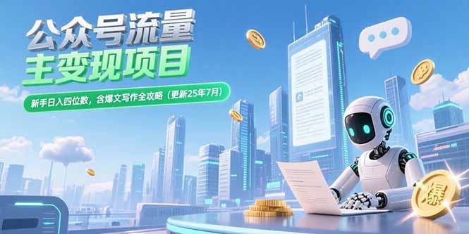 （15340期）公众号流量主变现项目，新手日入四位数，含爆文写作全攻略(更新25年7月)