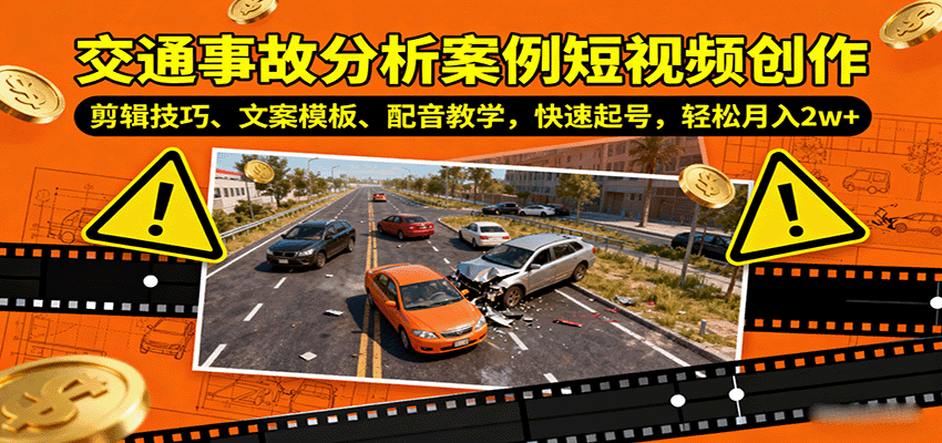 交通事故分析案例短视频创作，剪辑技巧、文案模板、配音教学，快速起号，轻松月入2w+