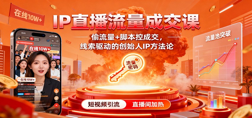 IP直播流量成交课：偷流量+脚本控成交，线索驱动的创始人IP方法论