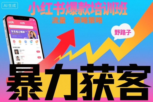 小红书爆款培训班，小红书获客野路子流量打法，暴力持续获客