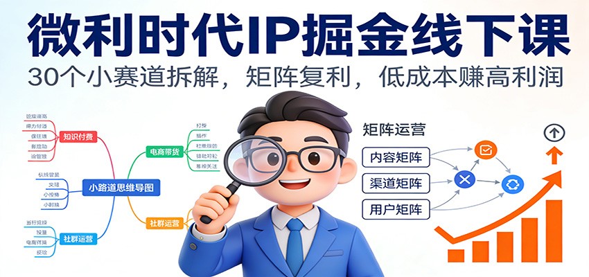微利时代IP掘金线下课：30个小赛道拆解，矩阵复利，低成本赚高利润