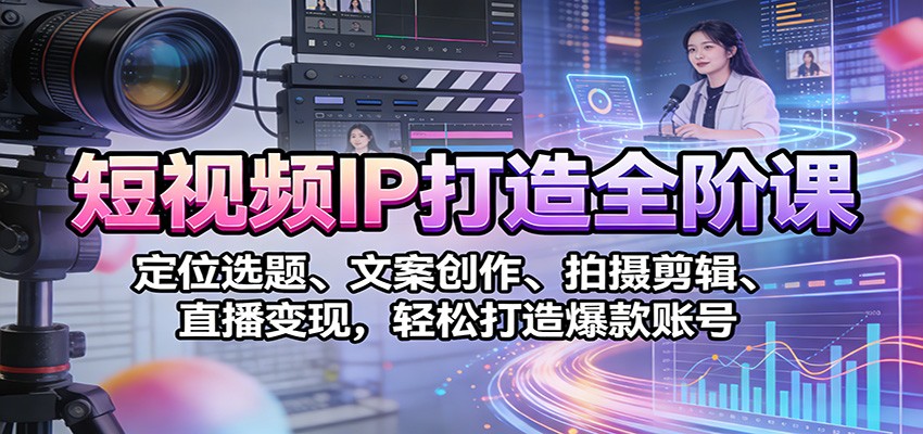 短视频IP打造全阶课：定位选题、文案创作、拍摄剪辑、直播变现，轻松打造爆款账号
