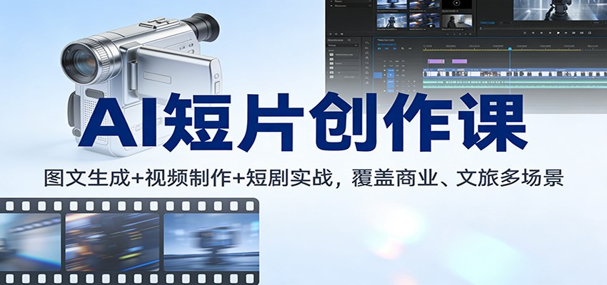 AI短片创作课：图文生成+ 视频制作+短剧实战，覆盖商业、 文旅多场景