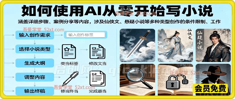 如何使用AI从零开始写小说，涵盖详细步骤、案例分享等内容，涉及仙侠文、悬疑小说等多种类型创作的条件限制、工作流程、输出格式和建议