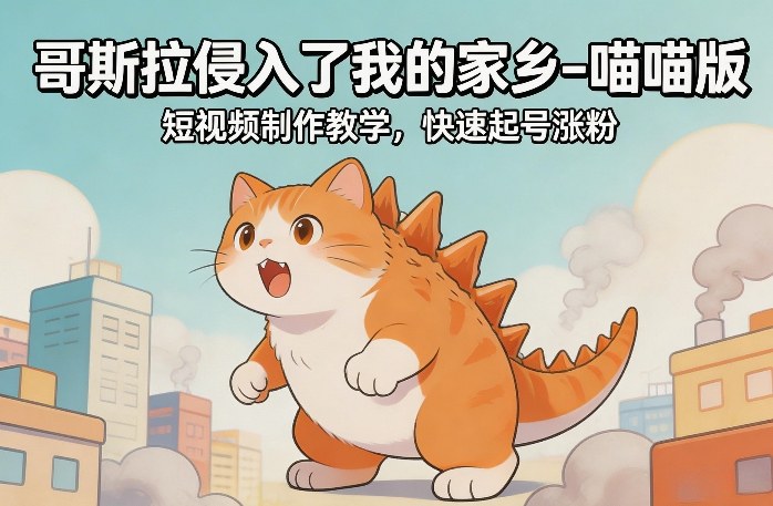 哥斯拉侵入了我的家乡–喵喵版短视频制作教学，快速起号涨粉