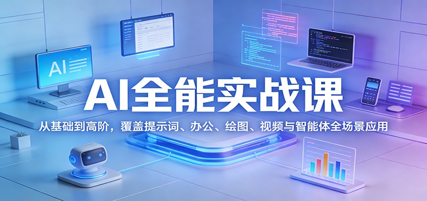 AI全能实战课：从基础到高阶，覆盖提示词、办公、绘图、视频与智能体全场景应用
