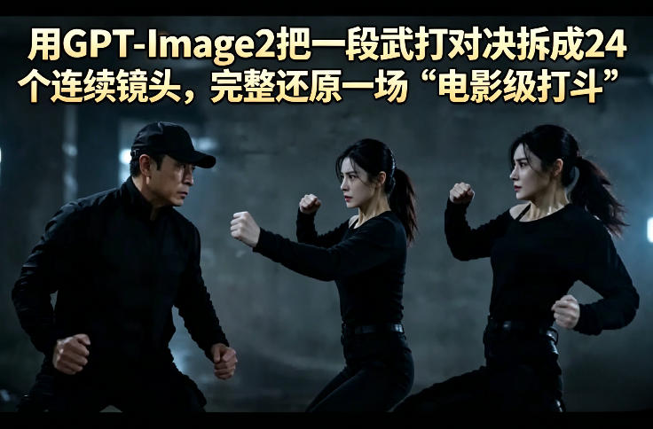 用GPT-Image2把一段武打对决拆成24个连续镜头,完整还原一场“电影级打斗”