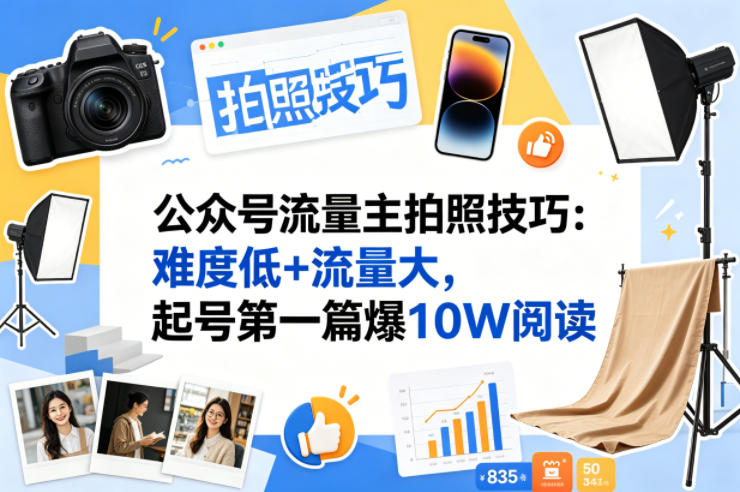 公众号流量主之拍照技巧赛道,难度低+流量大,起号第一篇就爆了10w阅读