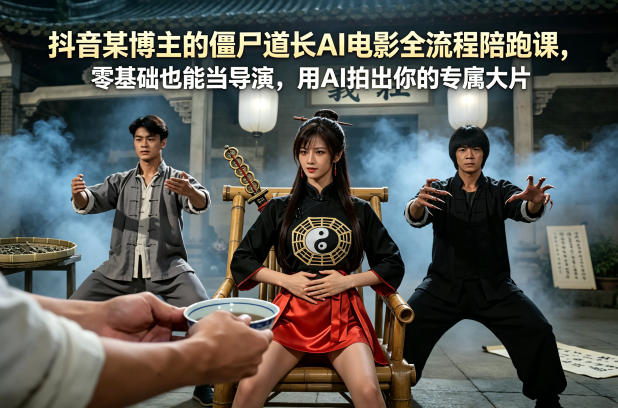 抖音某博主的僵尸道长AI电影全流程陪跑课,零基础也能当导演,用AI拍出你的专属大片