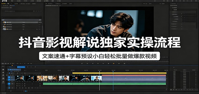 抖音影视解说独家实操流程,文案速通+字幕预设小白轻松批量做爆款视频