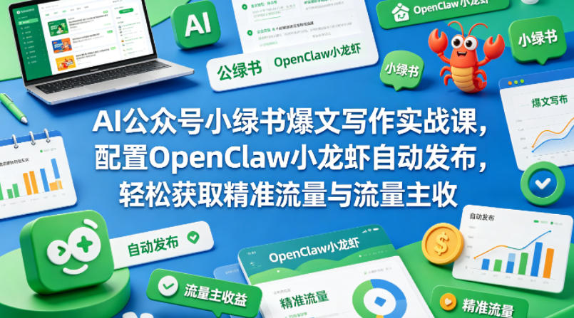 AI公众号小绿书爆文写作实战课,配置OpenClaw小龙虾自动发布,轻松获取精准流量与流量主收益