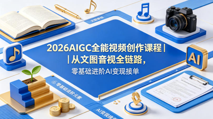 2026AIGC全能视频创作课程|从文图音视全链路,零基础进阶AI变现接单