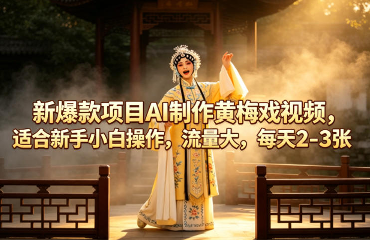 新爆款项目AI制作黄梅戏视频,适合新手小白操作,流量大,每天2-3张