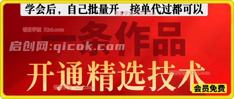 一条作品开通精选技术 外面代过接单240，有人测试一条过