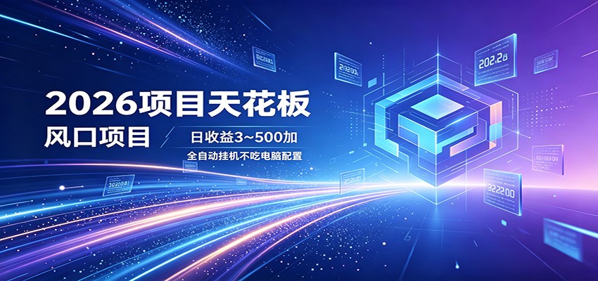2026项目天花板，风口项目，日收益3~500+全自动挂机，不吃配置