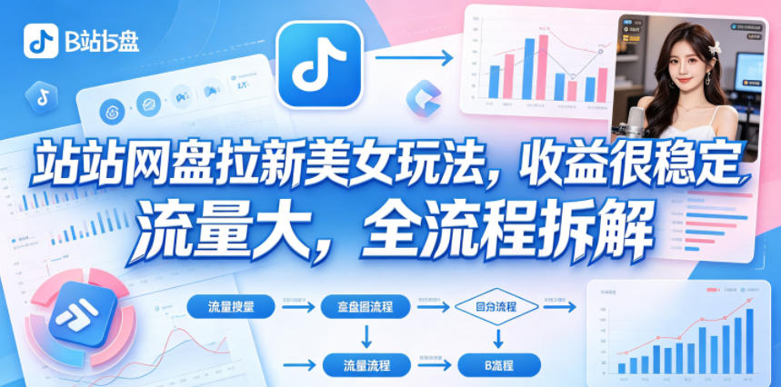 B站网盘拉新美女玩法，收益很稳定，流量大，全流程拆解