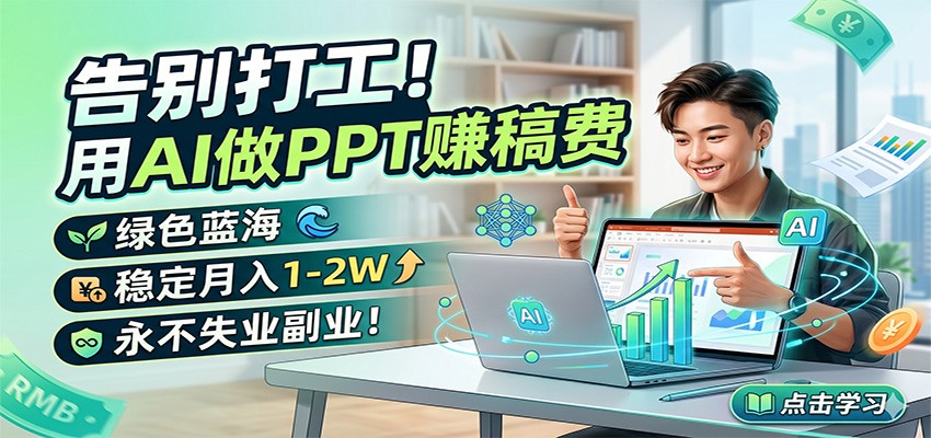 告别打工！用AI做PPT赚稿费，绿色蓝海，稳定月入1-2W，永不失业副业！