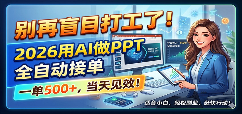 别再盲目打工了！2026用AI做PPT全自动接单，一单5张+，当天见效！