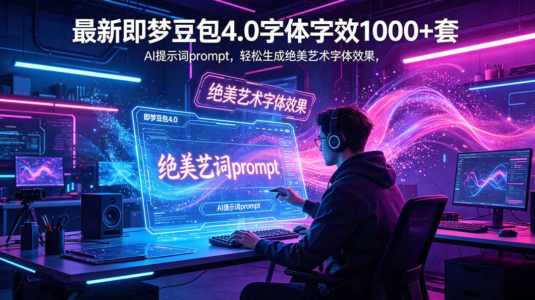 最新即梦豆包4.0字体字效1000+套，AI提示词prompt，轻松生成绝美艺术字体效果