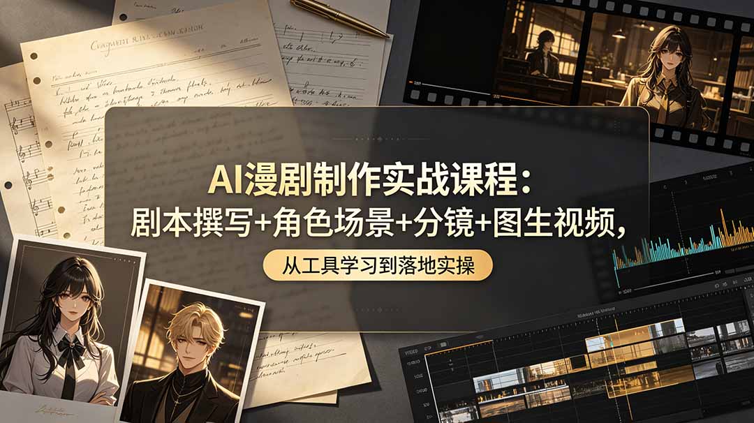 AI漫剧制作实战课程：剧本撰写+角色场景+分镜+图生视频，从工具学习到落地实操