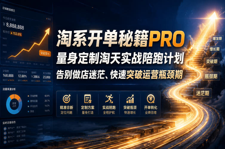 淘系开单秘籍PRO,量身定制淘天实战陪跑计划,告别做店迷茫、快速突破运营瓶颈期(2026年6月22日)