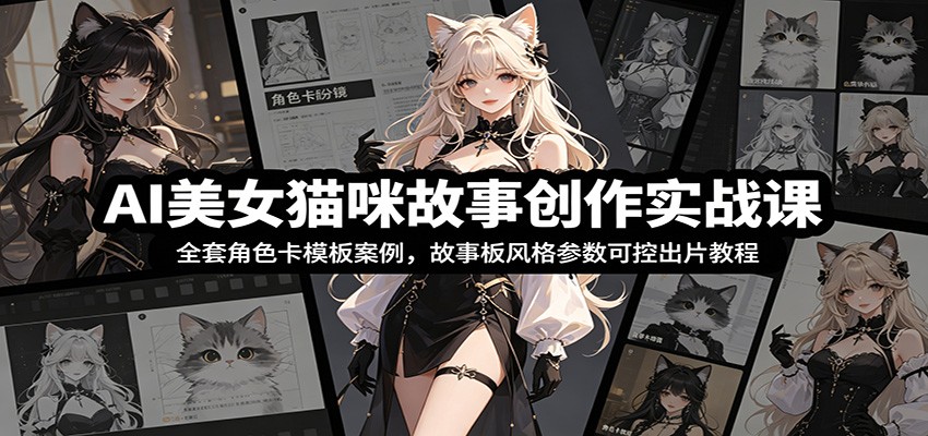 AI美女猫咪故事创作实战课：全套角色卡模板案例，故事板风格参数可控出片教程