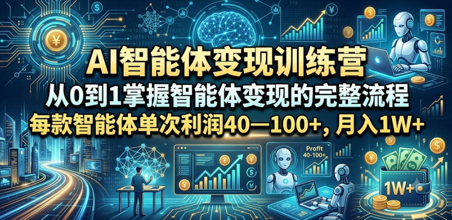 AI智能体变现训练营,从0到1掌握智能体变现的完整流程,每款智能体单次利润40—100+,月入1W+