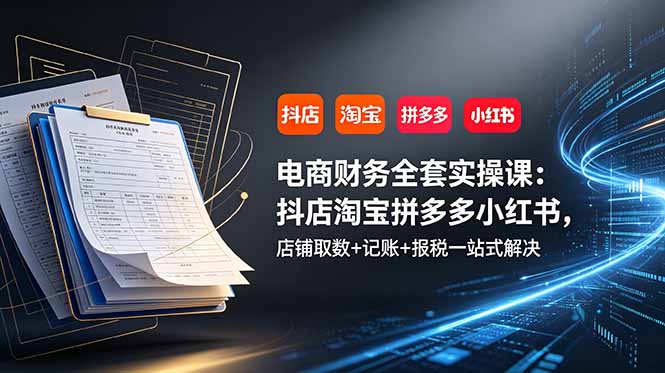 电商财务全套实操课：抖店淘宝拼多多小红书，店铺取数+记账+报税一站式解决