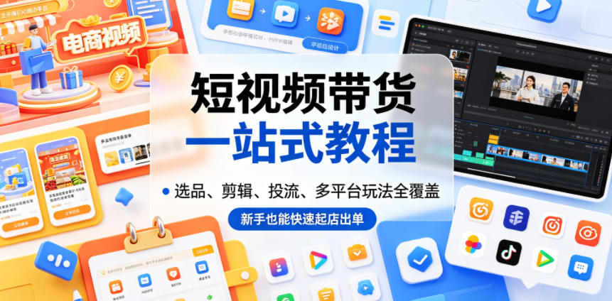 短视频带货一站式教程,选品、剪辑、投流、多平台玩法全覆盖,新手也能快速起店出单