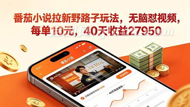 （18751期）番茄小说拉新野路子玩法，无脑怼视频，每单10元，40天收益27950