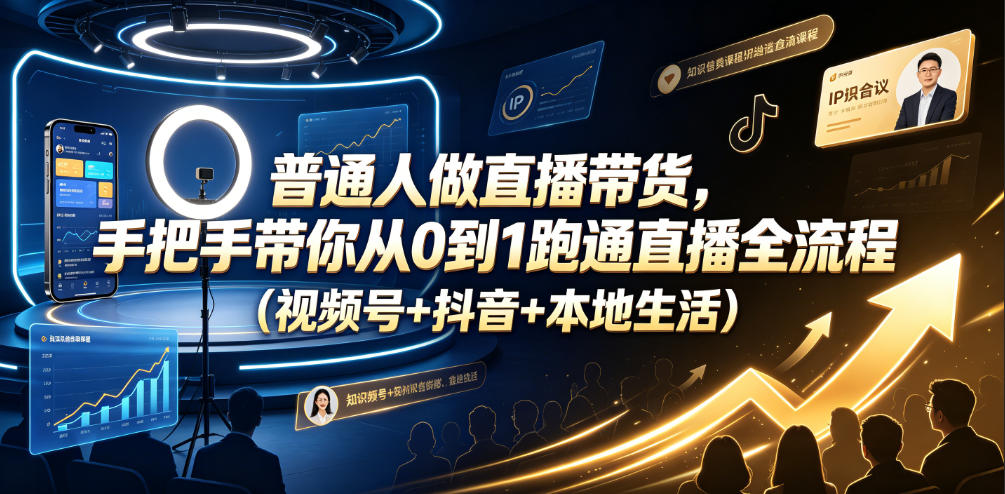 普通人做直播带货，手把手带你从0到1跑通直播全流程(视频号+抖音+本地生活)