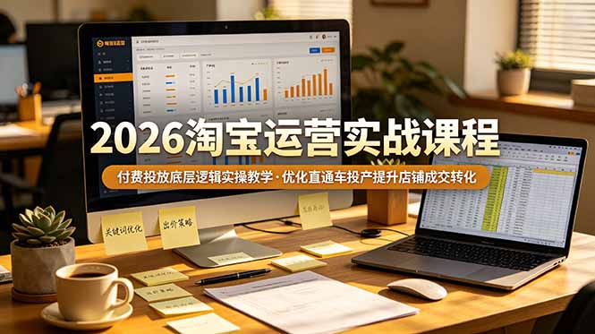 2026 淘宝运营实战课程，付费投放底层逻辑实操教学，优化直通车投产提升店铺成交转化