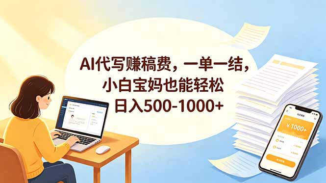AI代写赚稿费，一单一结，小白宝妈也能轻松日入500-1000+