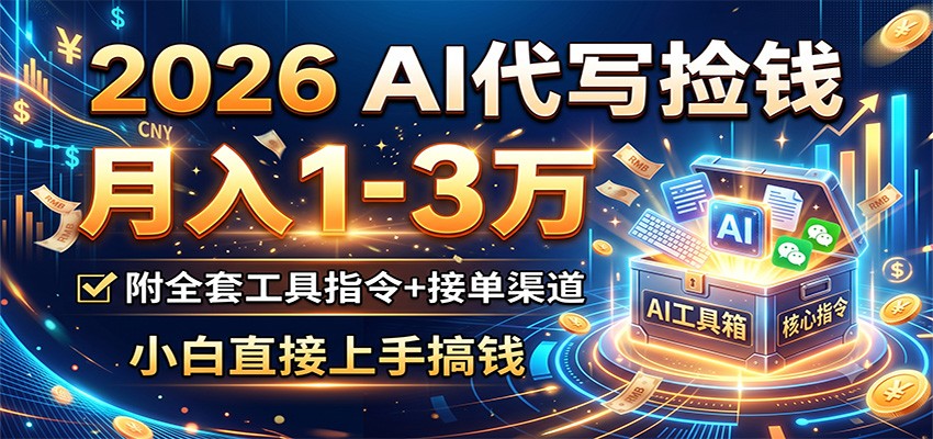 2026 AI代写捡钱,月入1-3万,附全套工具指令+接单渠道,小白直接上手搞钱