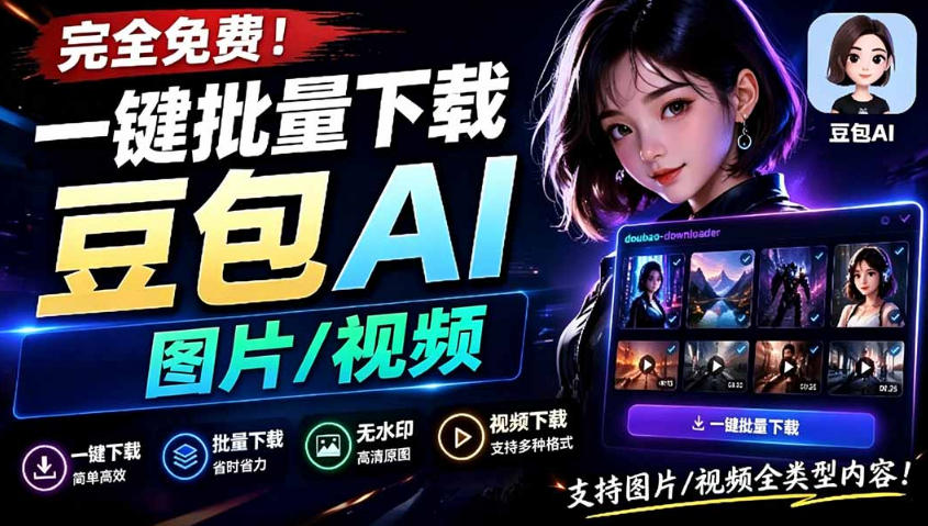 Github最新发布！一键批量下载豆包AI无水印图片/视频，简单易用，自动解析提示词