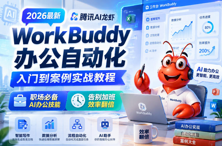 2026最新腾讯AI龙虾WorkBuddy办公自动化入门到案例实战教程,职场必备AI办公技能,告别加班,效率翻倍