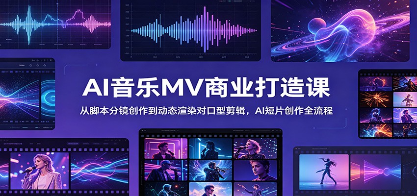 AI音乐MV商业打造课：从脚本分镜创作到动态渲染对口型剪辑，AI短片创作全流程