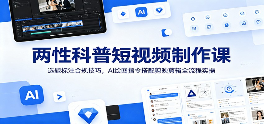 两性科普短视频制作课：选题标注合规技巧，AI绘图指令搭配剪映剪辑全流程实操