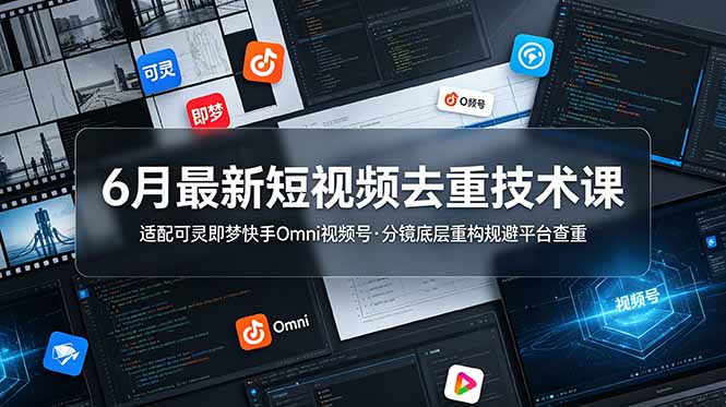 6月最新短视频去重技术课，适配可灵即梦快手Omni视频号，分镜底层重构规避平台查重