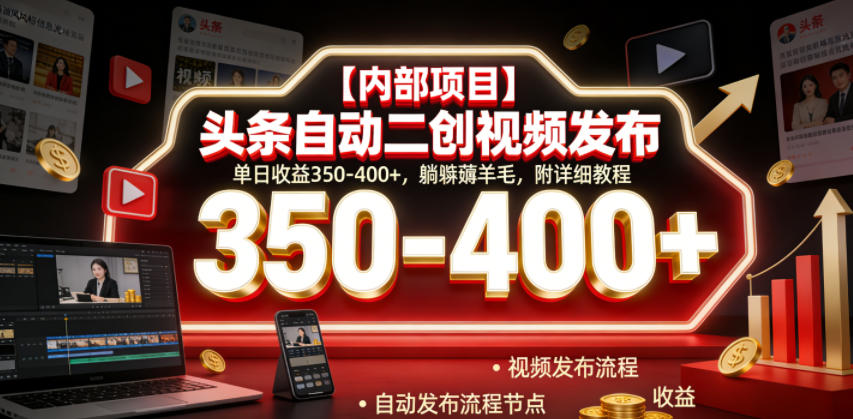 【内部项目】头条自动二创视频发布,单日收益350-400+,躺賺薅羊毛,附详细教程【揭秘】
