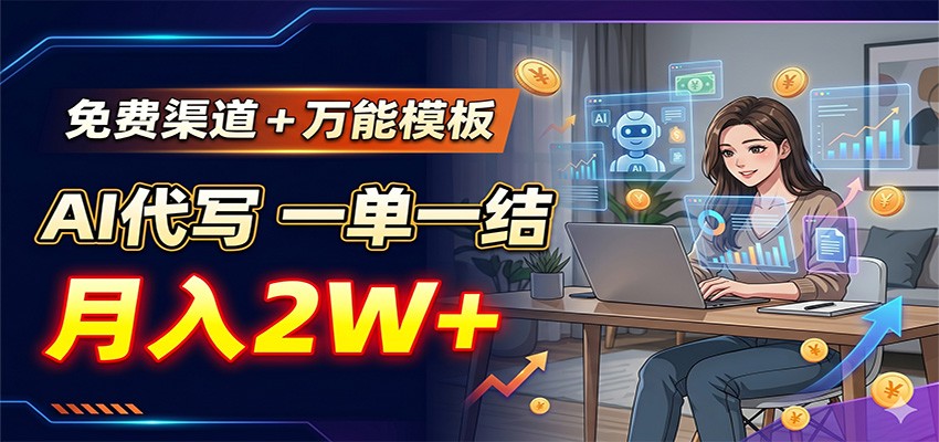 免费渠道+万能模板，AI代写一单一结，月入2W+
