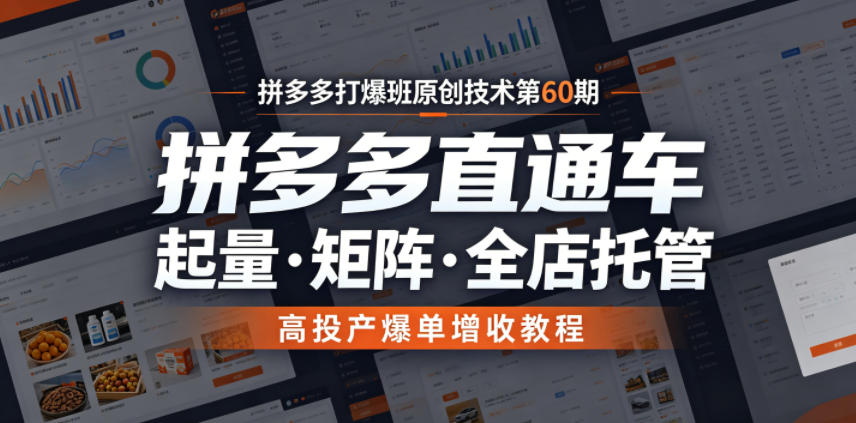 拼多多打爆班原创技术第60期,拼多多直通车,起量・矩阵・全店托管,高投产爆单增收教程