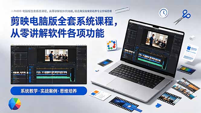 剪映电脑版全套系统课程，从零讲解软件各项功能，结合海量实战案例培养专业剪辑思维
