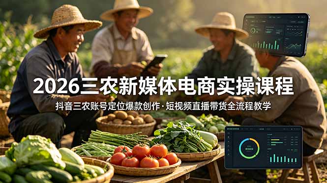 2026三农新媒体电商实操课程：抖音三农账号定位爆款创作，短视频直播带货全流程教学