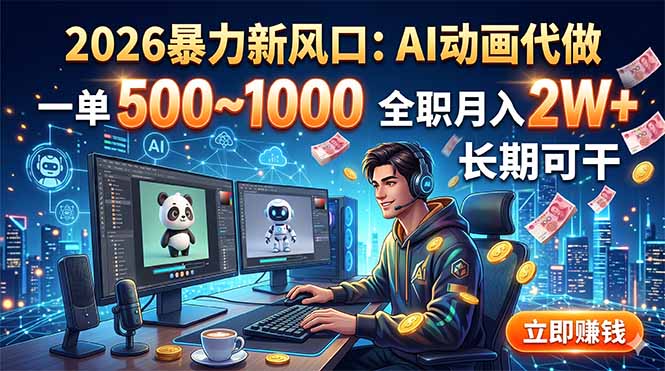 2026暴力新风口：AI动画代做，一单500~1000，全职月入2W+，长期可干