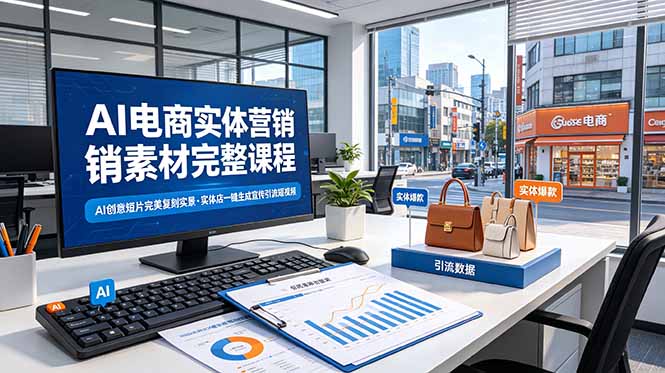 AI电商实体营销素材完整课程，AI创意短片完美复刻实景，实体店一键生成宣传引流短视频