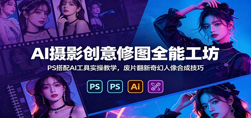 AI摄影创意修图全能工坊：PS搭配AI工具实操教学，废片翻新奇幻人像合成技巧