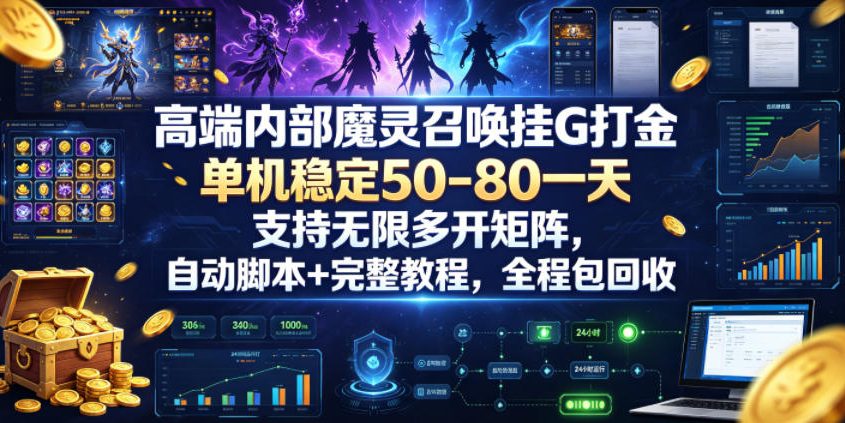 高端内部魔灵召唤挂G打金,单机稳定50-80一天,支持无限多开矩阵,自动脚本+完整教程,全程包回收【揭秘】